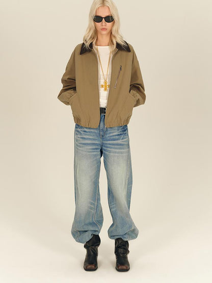 AFTADAWN Textured Twist Collar Zip Jacket