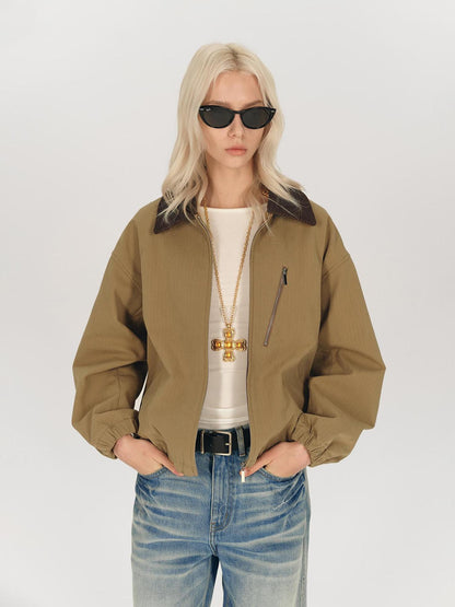 AFTADAWN Textured Twist Collar Zip Jacket