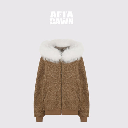 AFTADAWN_Textured_Woven_Detachable_Fur_Collar_Zipper_Women&