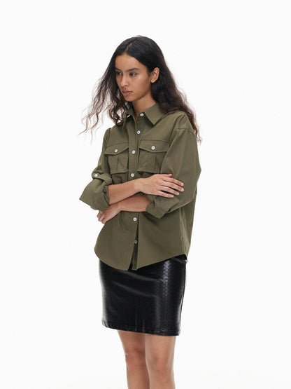 AFTADAWN Textured Woven Pu Leather Back Slit Women&