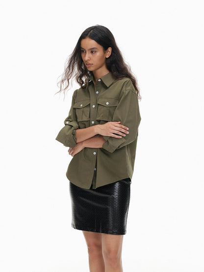 AFTADAWN Textured Woven Pu Leather Back Slit Women&