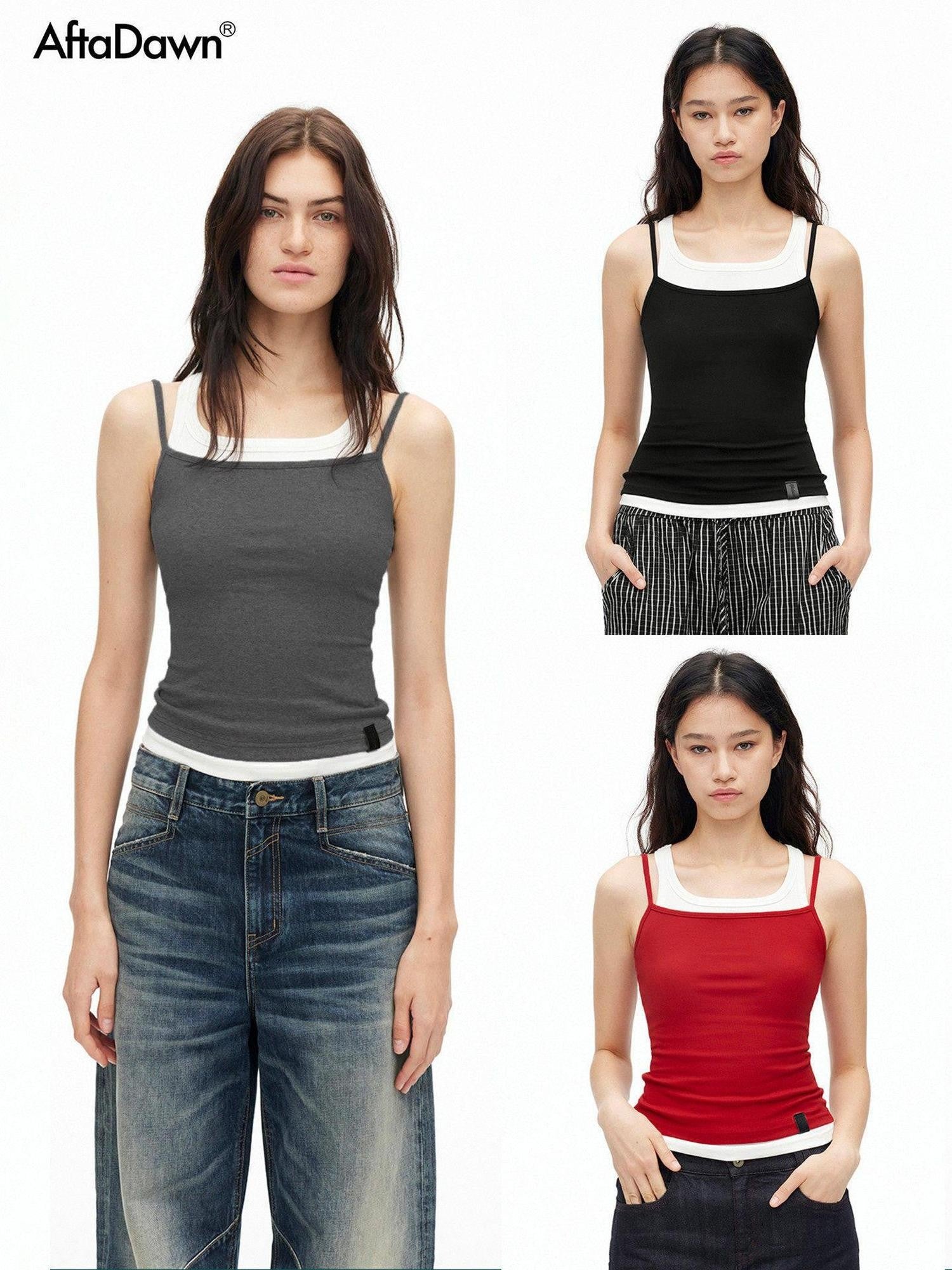 AFTADAWN Three Color Colorblock Layered Two Piece Women&