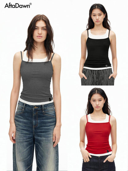 AFTADAWN Three Color Colorblock Layered Two Piece Women&