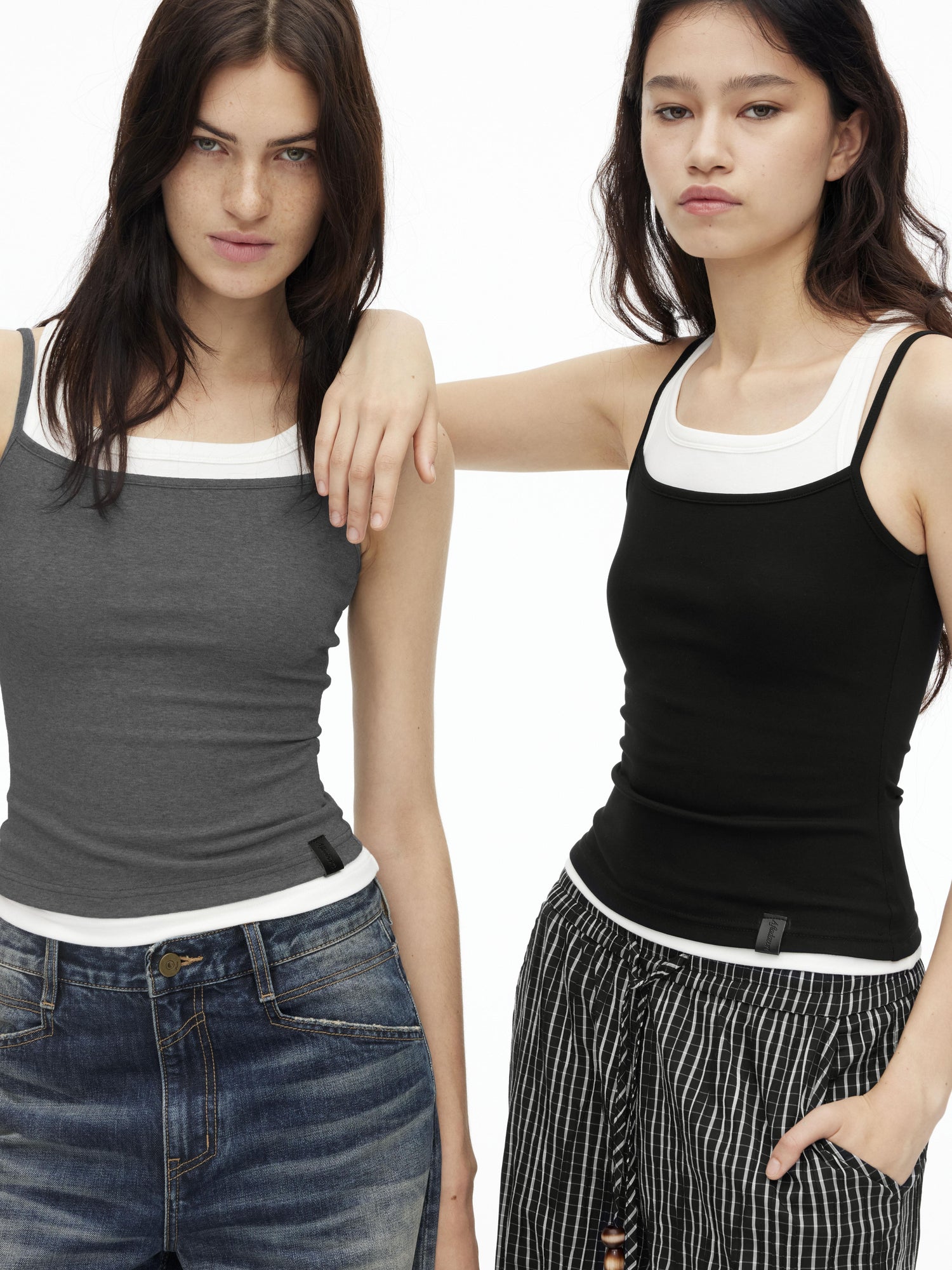 AFTADAWN Three Tone Combed Cotton Contrast Layered Slim Fit Cami Top