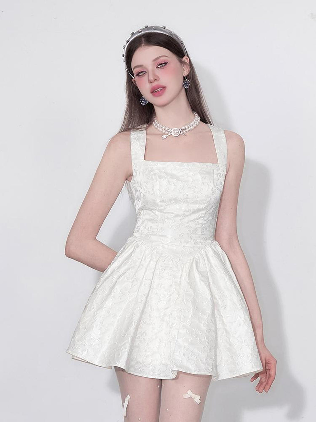 AFTADAWN Tulip Encounter Jacquard Slip Dress V-neck