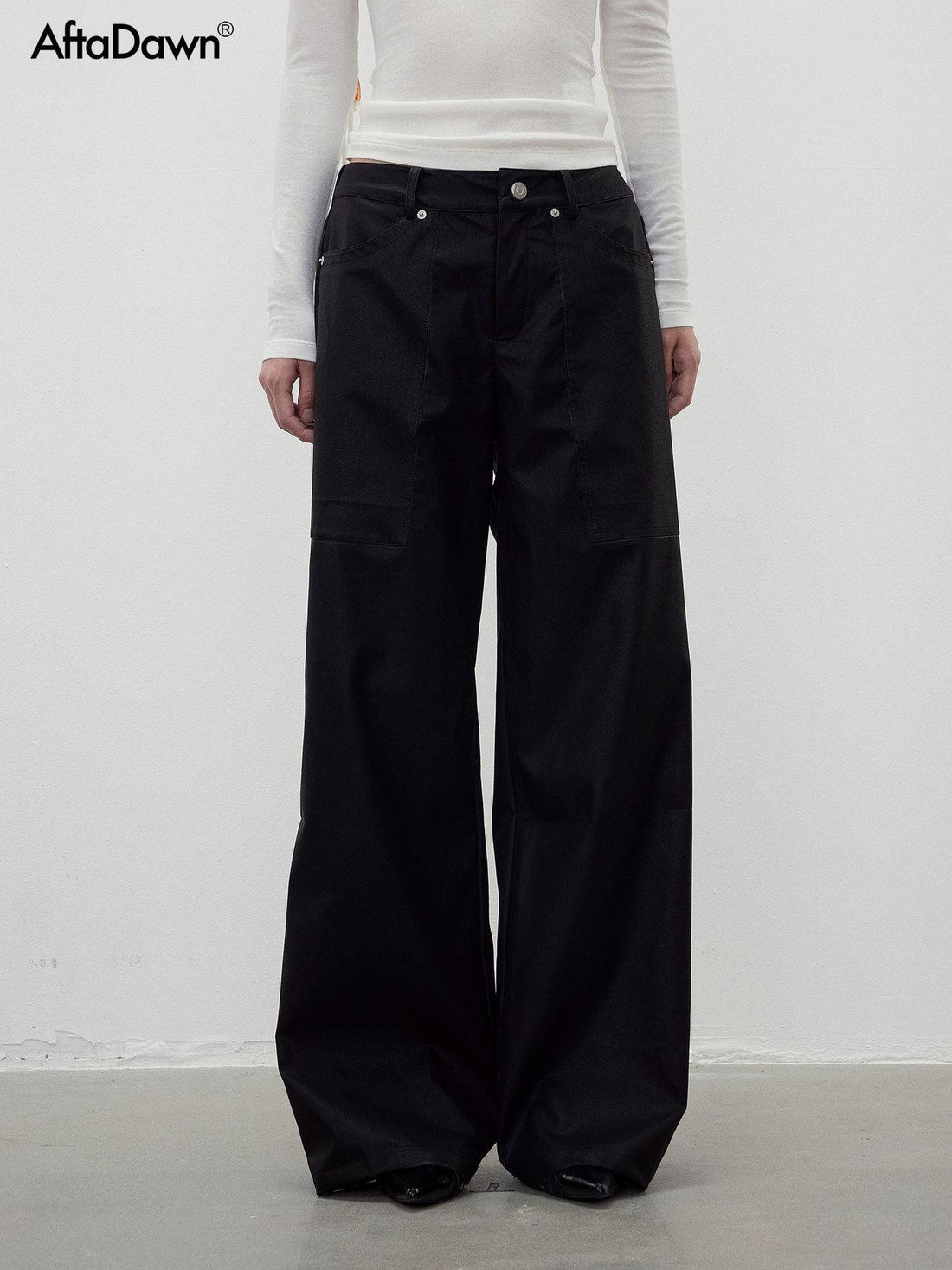 AFTADAWN Twill Texture Pocketed Zipper Relaxed Women&