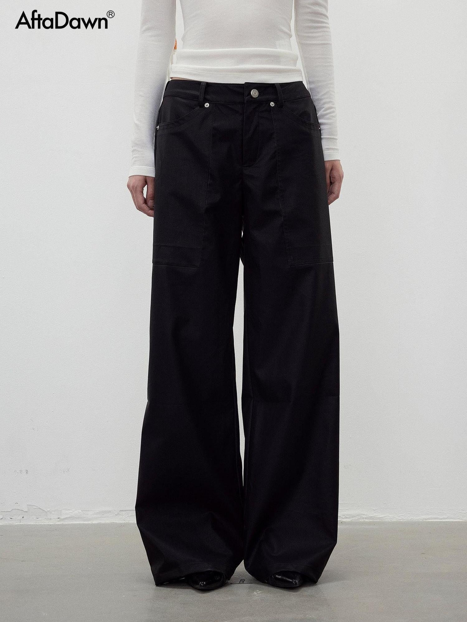 AFTADAWN Twill Texture Pocketed Zipper Relaxed Women&