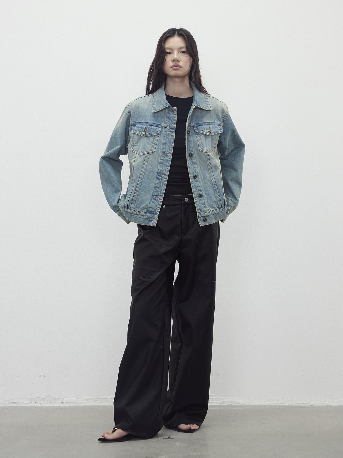 AFTADAWN Twill Texture Pocketed Zipper Relaxed Women&