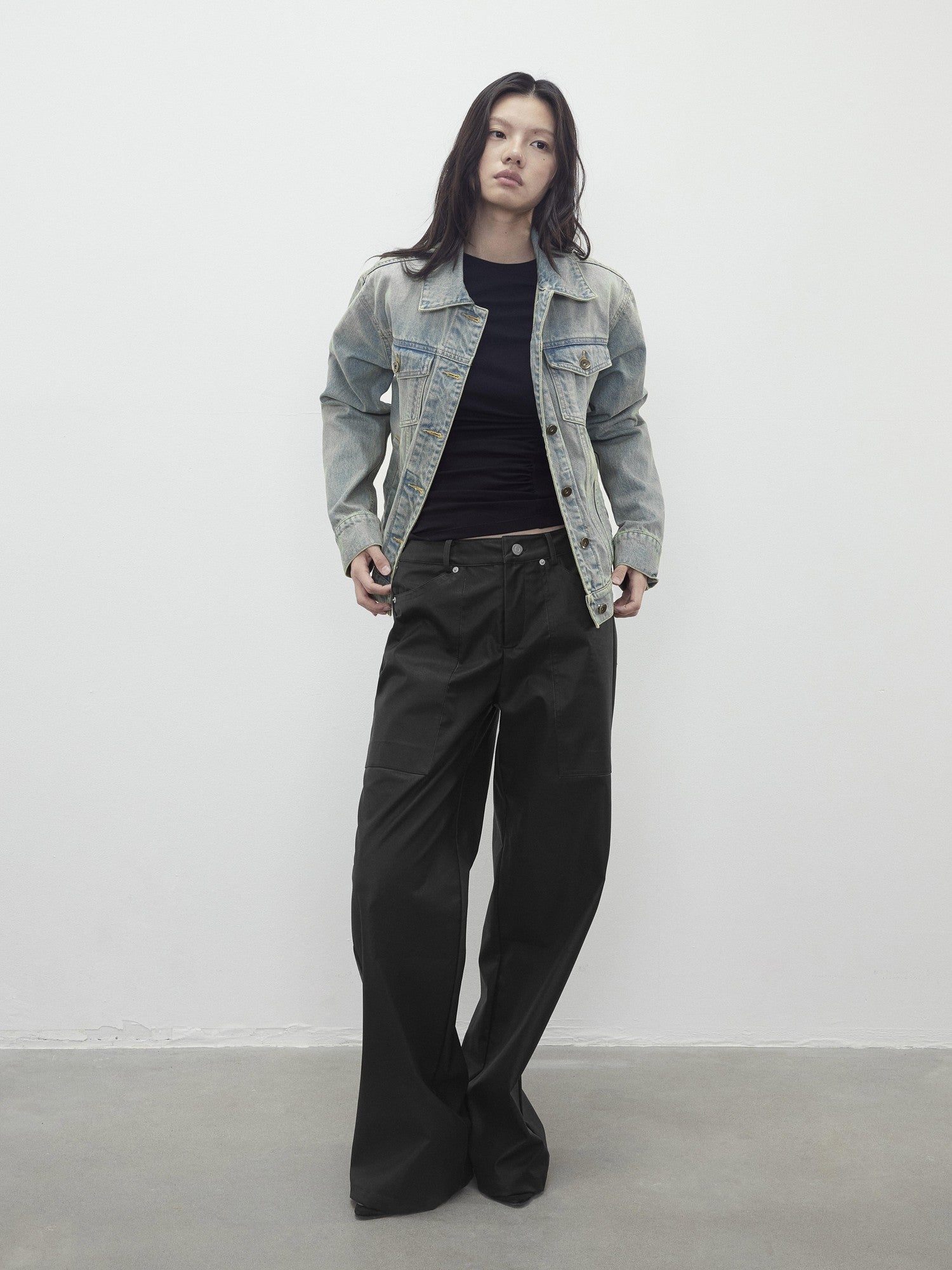 AFTADAWN Twill Texture Pocketed Zipper Relaxed Women&