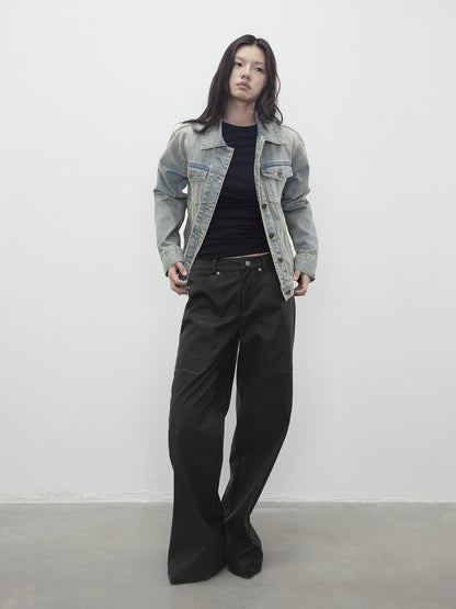 AFTADAWN Twill Texture Pocketed Zipper Relaxed Women&