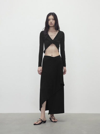 AFTADAWN Twist Knot Cross V-neck Asymmetric Women&