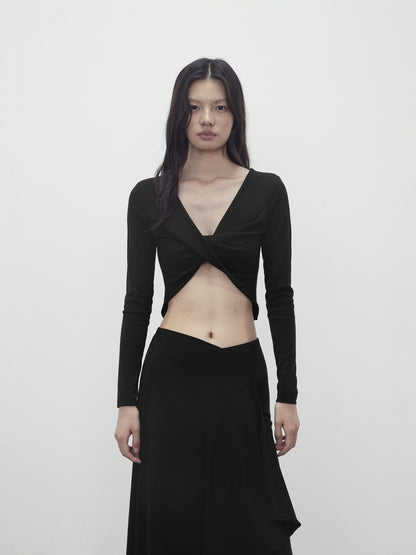 AFTADAWN Twist Knot Cross V-neck Asymmetric Women&