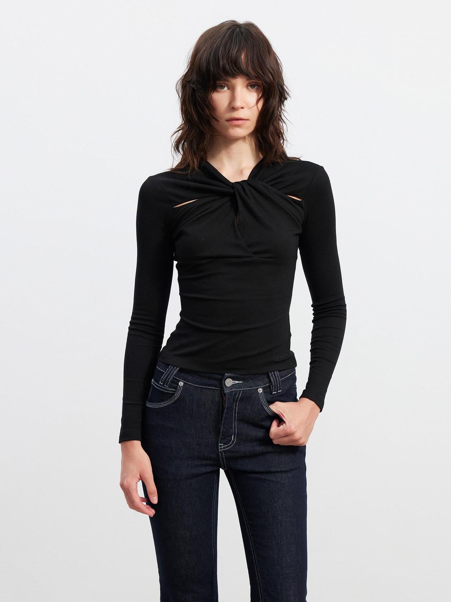 AFTADAWN Twist Knot Pleated Cutout Slim Fit Women&