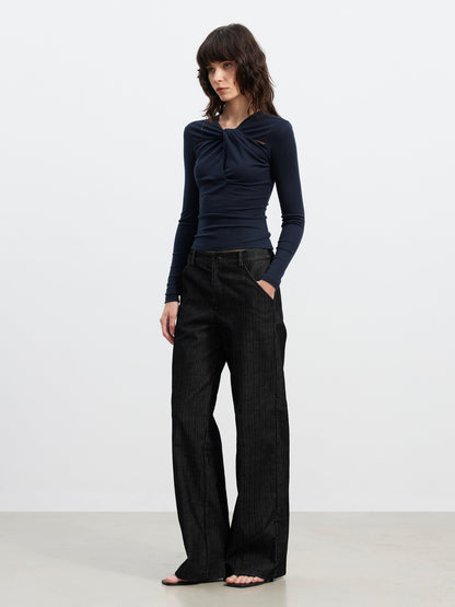 AFTADAWN Twist Knot Pleated Cutout Slim Fit Women&
