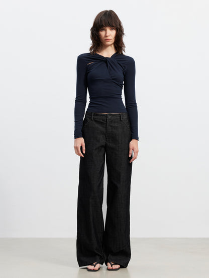 AFTADAWN Twist Knot Pleated Cutout Slim Fit Women&