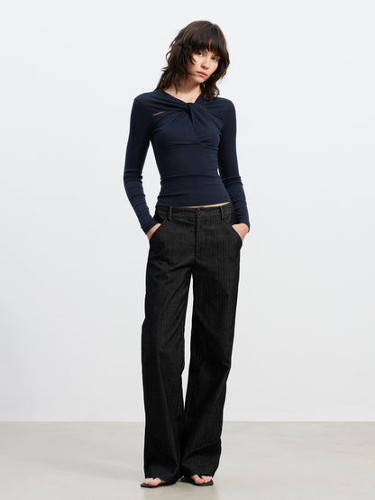 AFTADAWN Twist Knot Pleated Cutout Slim Fit Women&