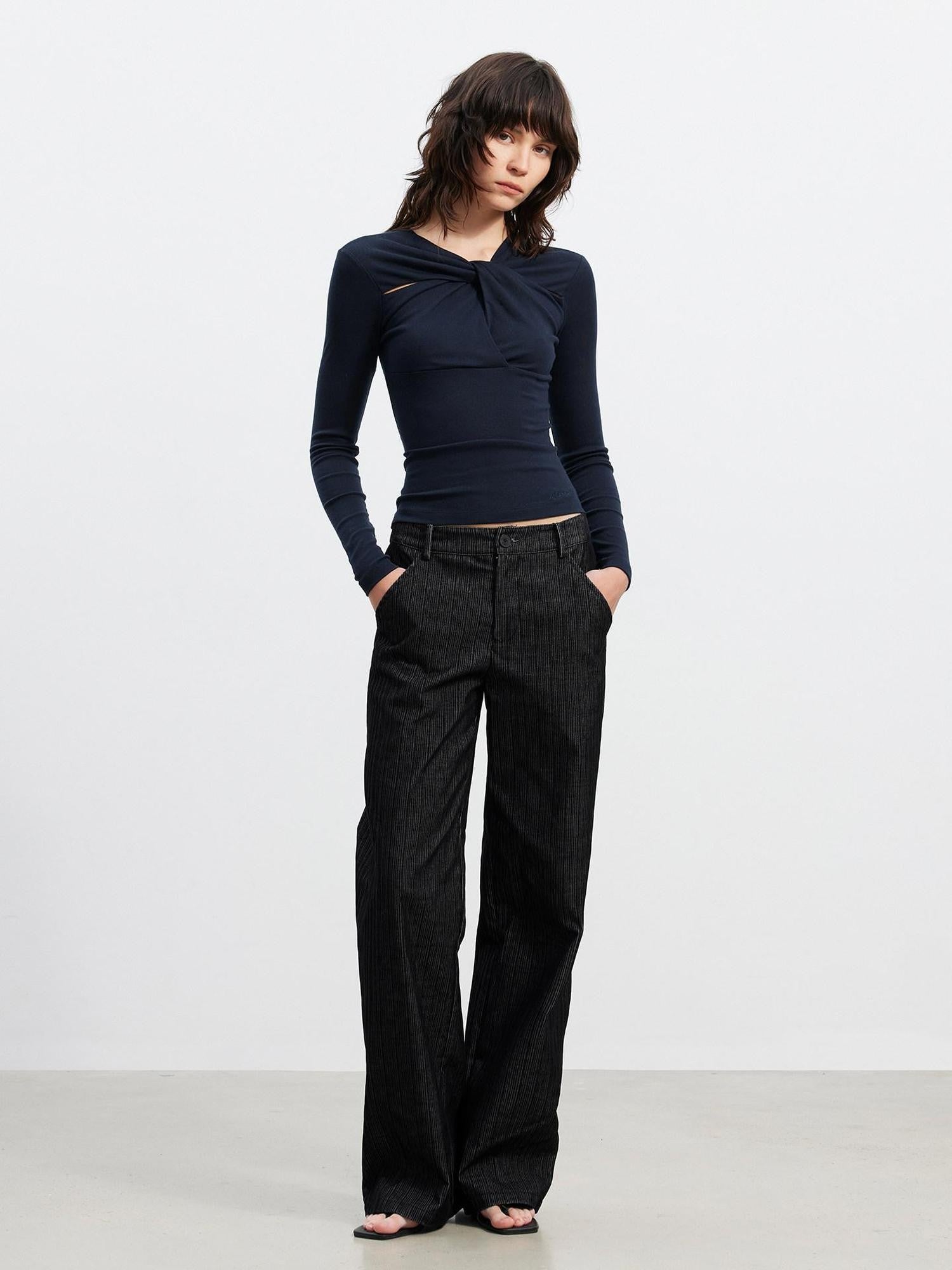 AFTADAWN Twist Knot Pleated Cutout Slim Fit Women&