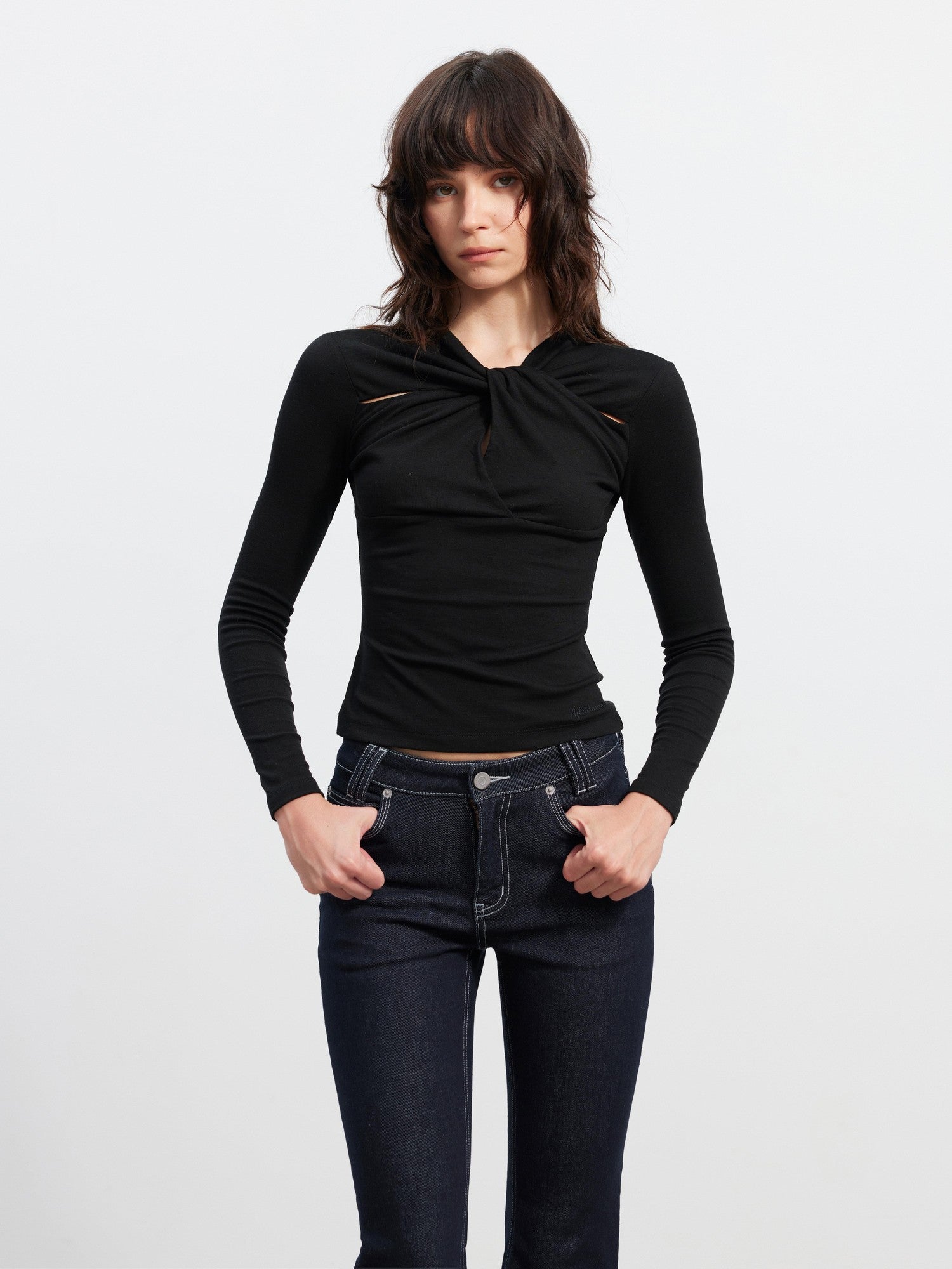AFTADAWN Twist Knot Pleated Cutout Slim Fit Women&