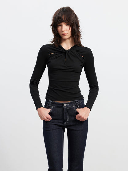 AFTADAWN Twist Knot Pleated Cutout Slim Fit Women&