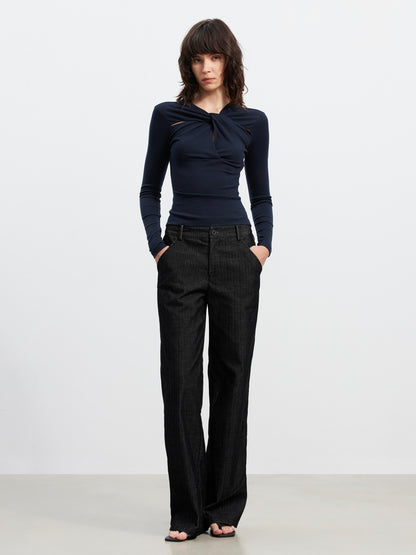 AFTADAWN Twist Knot Pleated Cutout Slim Fit Women&