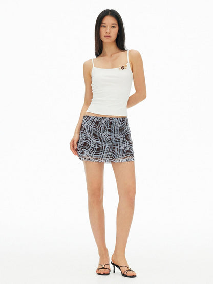 AFTADAWN Twisted Plaid Stripe Print Side Zipper Lined Women&