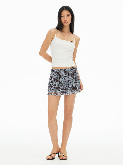 AFTADAWN Twisted Plaid Stripe Print Side Zipper Lined Women&