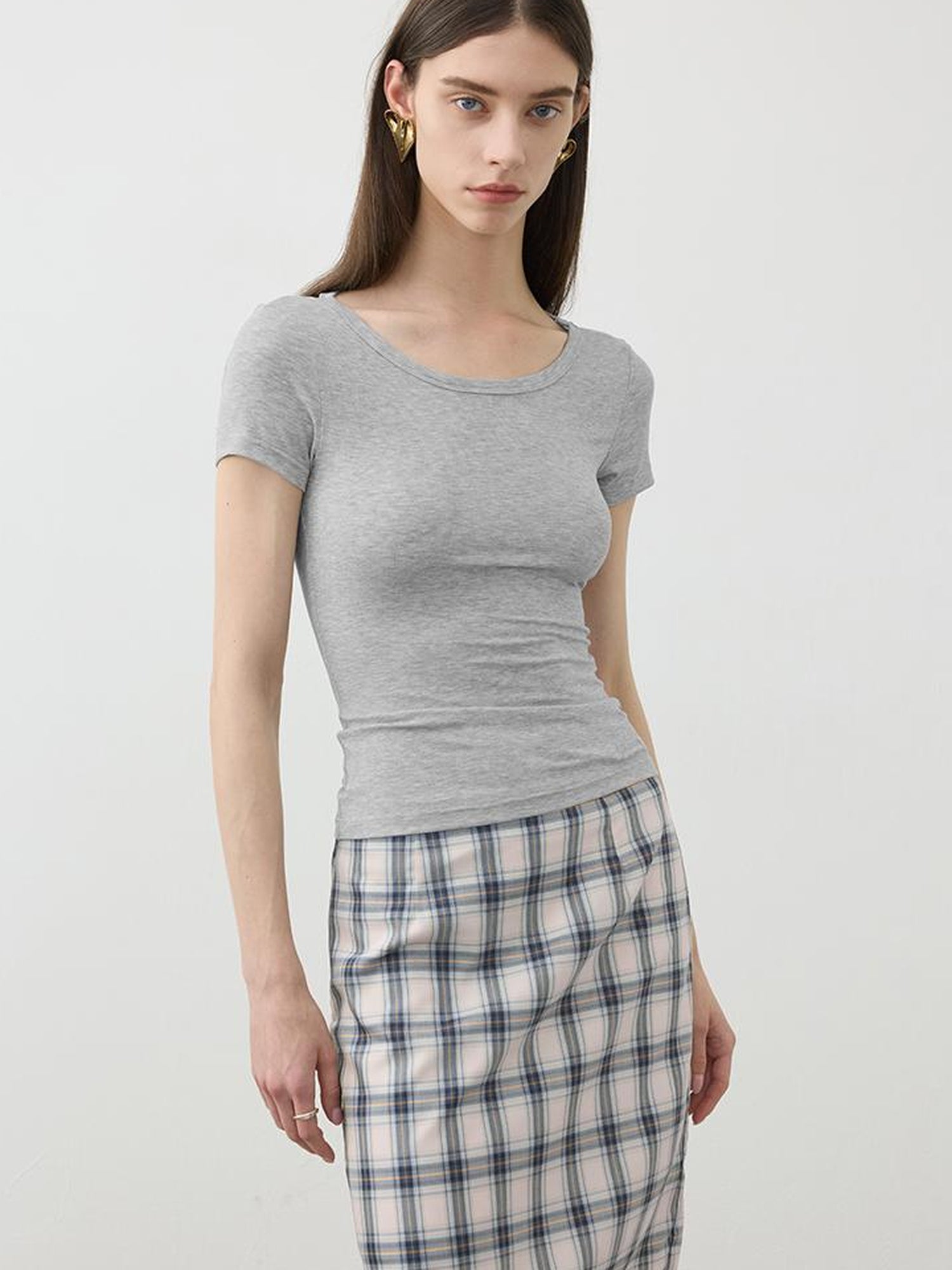 AFTADAWN Two In One Modal Tencel Layered Neck Slim Tee