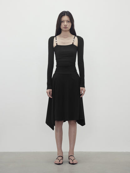 AFTADAWN Two Piece Beaded Sling Mock Neck Long Sleeve Top with Asymmetrical Skirt Set