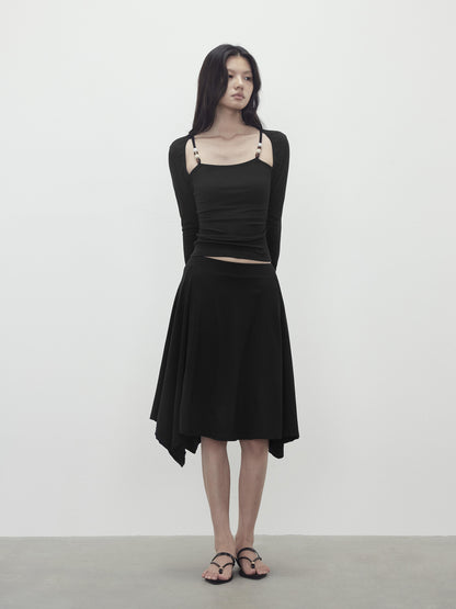 AFTADAWN Two Piece Beaded Sling Mock Neck Long Sleeve Top with Asymmetrical Skirt Set