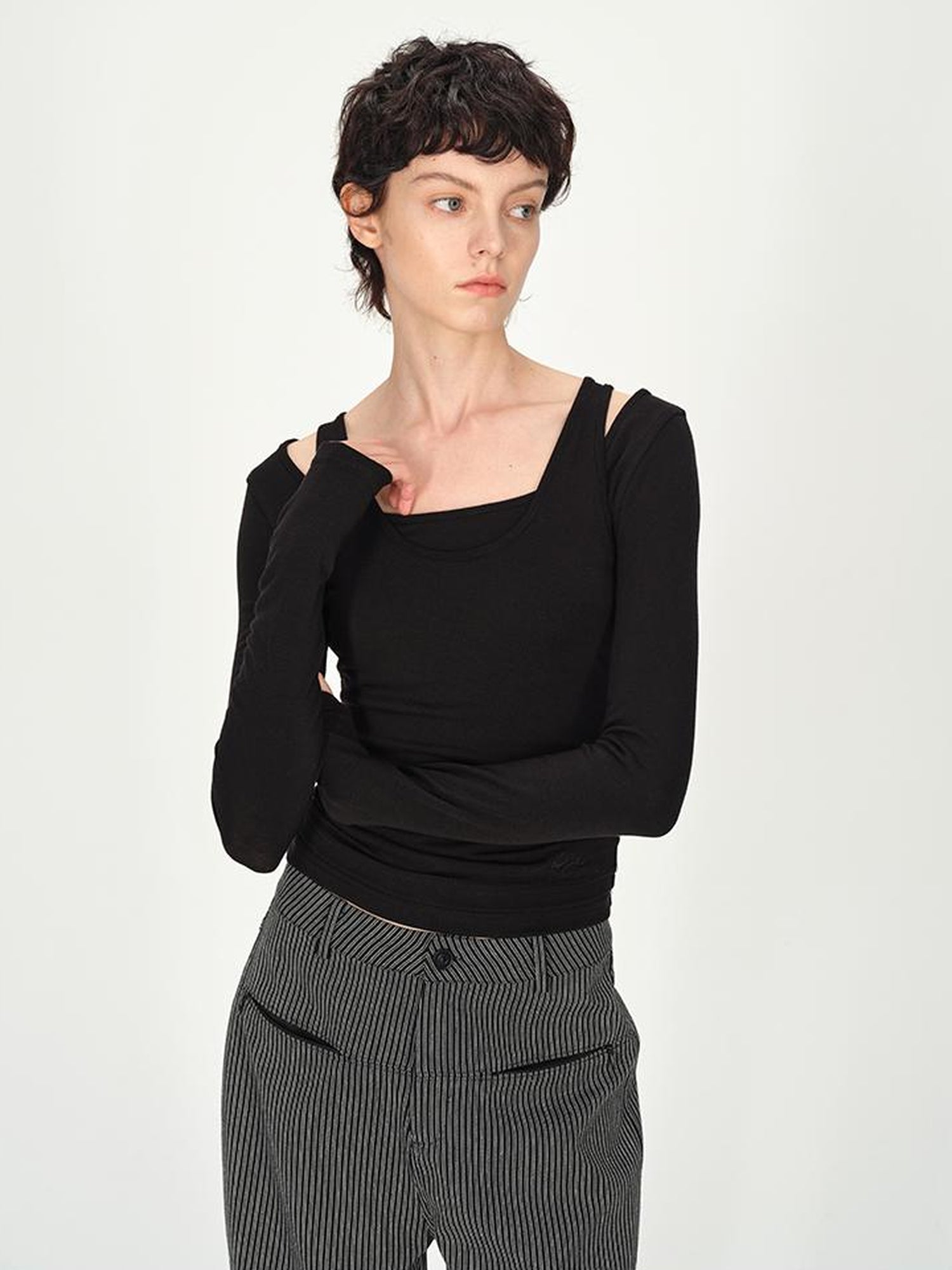 AFTADAWN Two Piece Layered Sleeveless Vest Long Sleeve Top