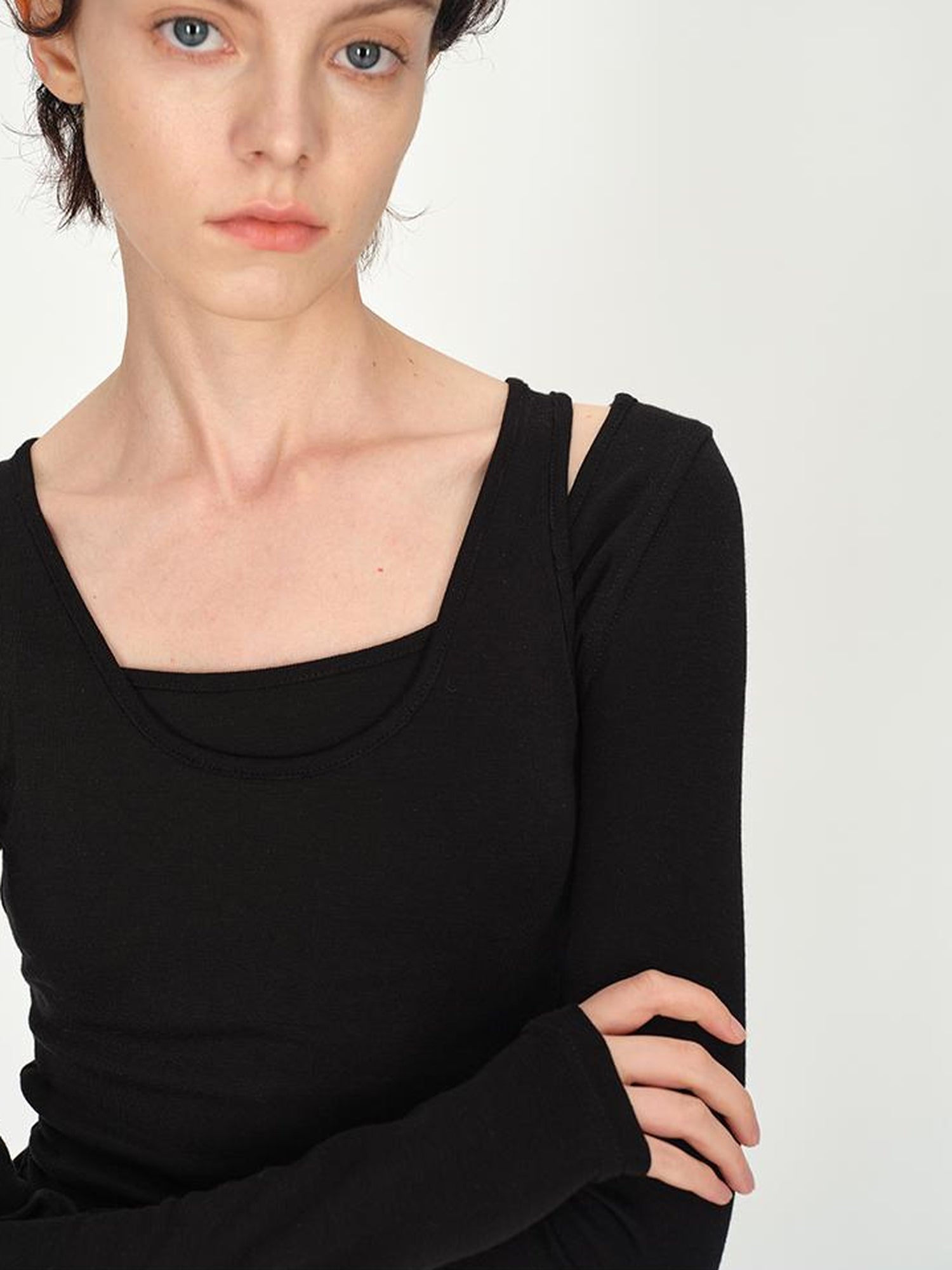 AFTADAWN Two Piece Layered Sleeveless Vest Long Sleeve Top
