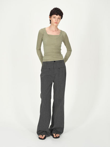 AFTADAWN Two Piece Layered Sleeveless Vest Long Sleeve Top