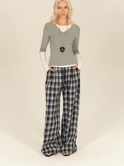 AFTADAWN Two Piece Layered V-neck Zip Front Tee