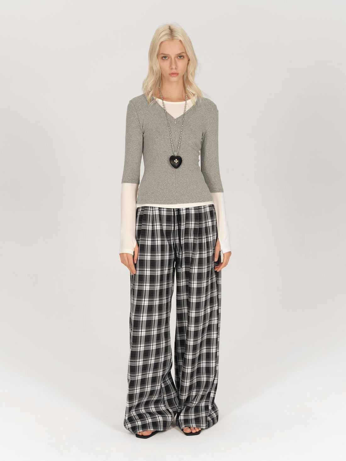 AFTADAWN Two Piece Layered V-neck Zip Front Tee
