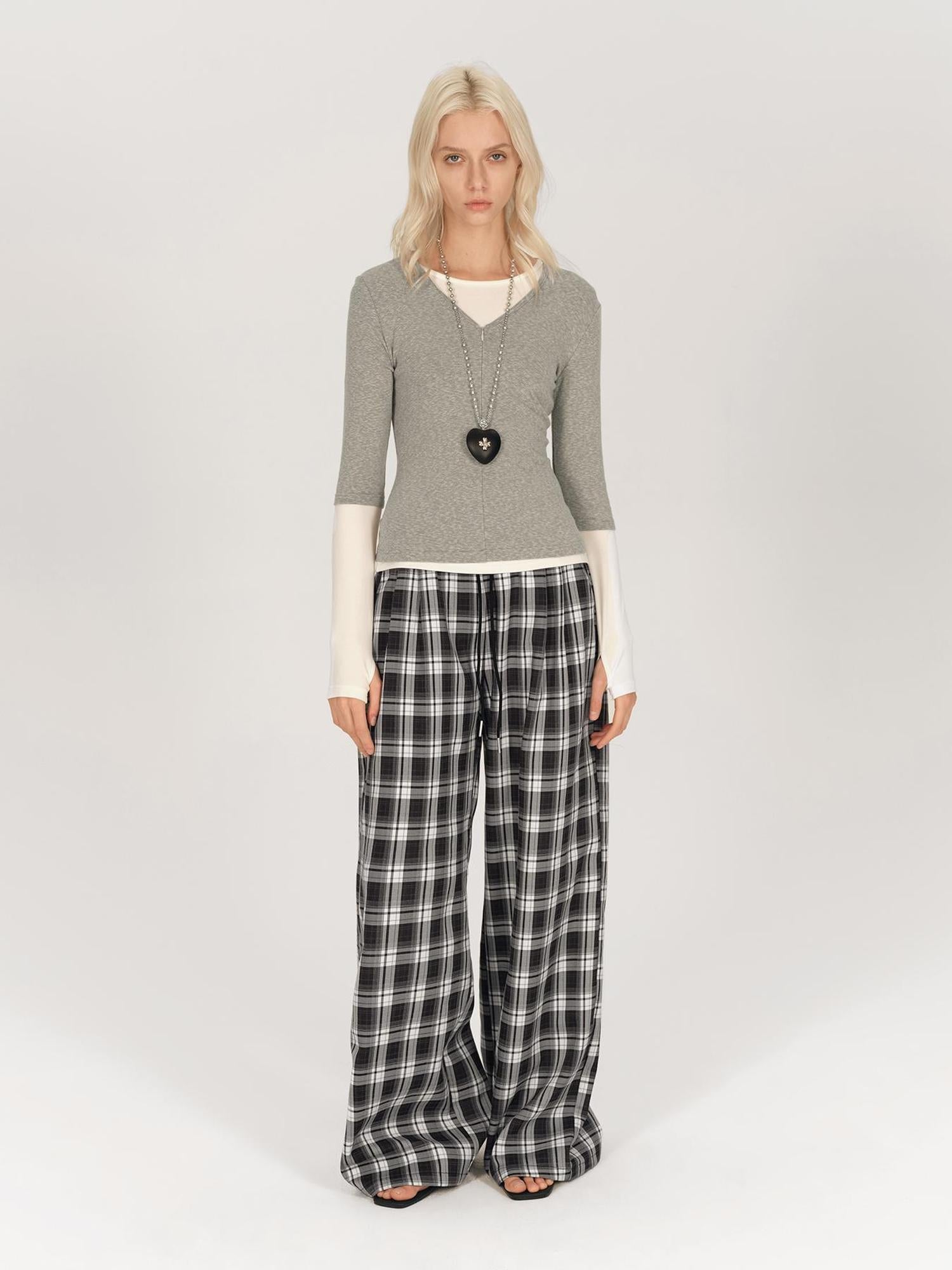 AFTADAWN Two Piece Layered V-neck Zip Front Tee