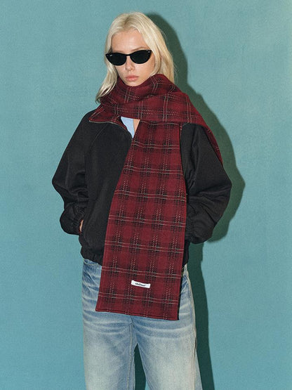 AFTADAWN Two Sided Red Plaid Oversized Reversible Jacket