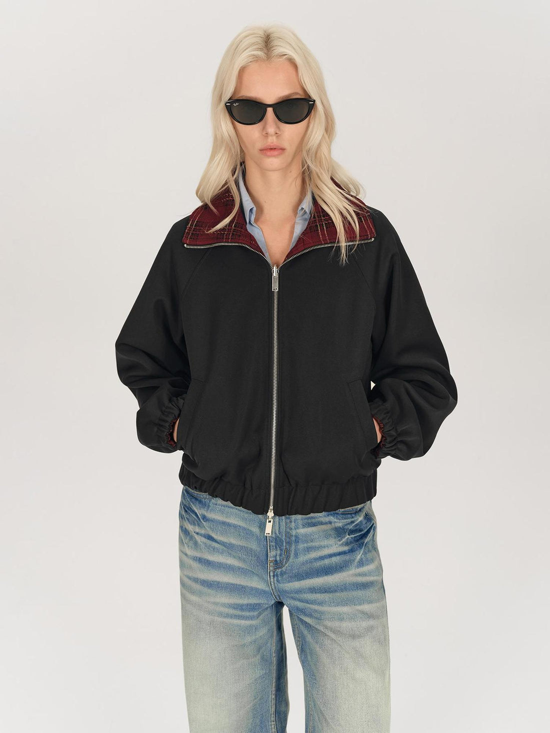 AFTADAWN Two Sided Red Plaid Oversized Reversible Jacket