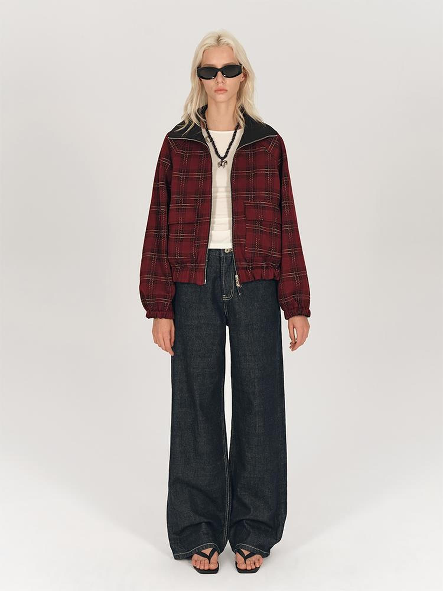AFTADAWN Two Sided Red Plaid Oversized Reversible Jacket