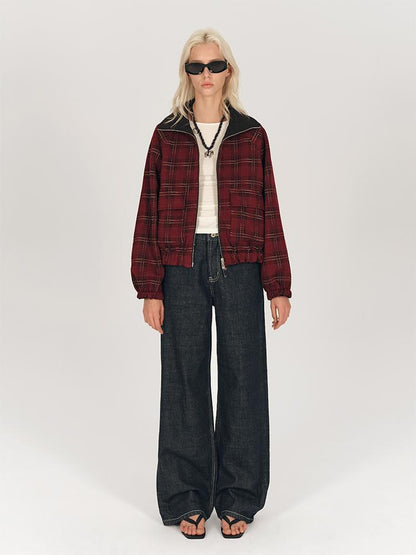 AFTADAWN Two Sided Red Plaid Oversized Reversible Jacket