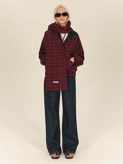 AFTADAWN Two Sided Red Plaid Oversized Reversible Jacket