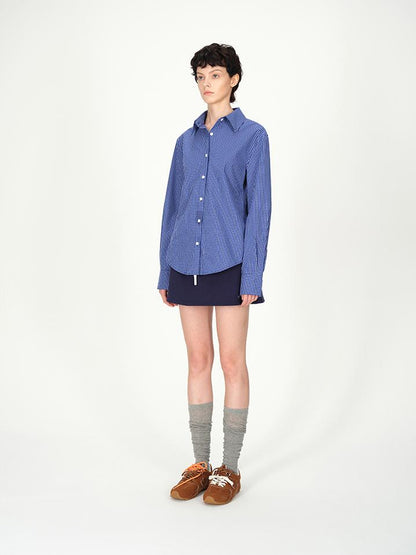 AFTADAWN Two Tone Check Oversized Cotton Shirt