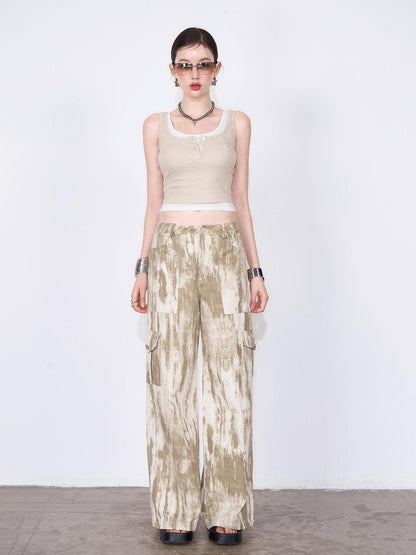 AFTADAWN Two Tone Layered Tank Top &amp; Distressed Cargo Pants Set