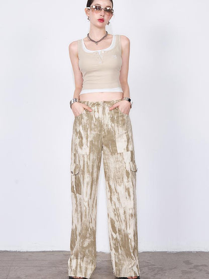 AFTADAWN Two Tone Layered Tank Top &amp; Distressed Cargo Pants Set