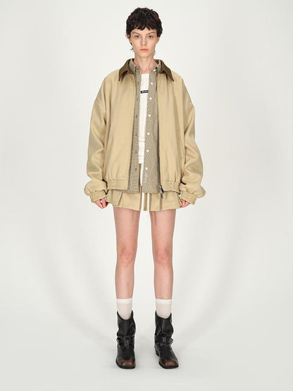 AFTADAWN Two Tone Leather Collar Reversible Plaid Jacket