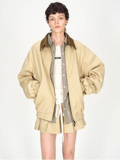 AFTADAWN Two Tone Leather Collar Reversible Plaid Jacket