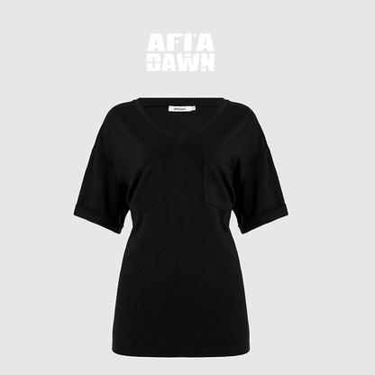 AFTADAWN_Two_Tone_V-Neck_Convertible_Back_Buckle_Waist_Slim_Fit_Short_Sleeve_T-Shirt_MISSTT