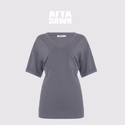 AFTADAWN_Two_Tone_V-Neck_Convertible_Back_Buckle_Waist_Slim_Fit_Short_Sleeve_T-Shirt_MISSTT