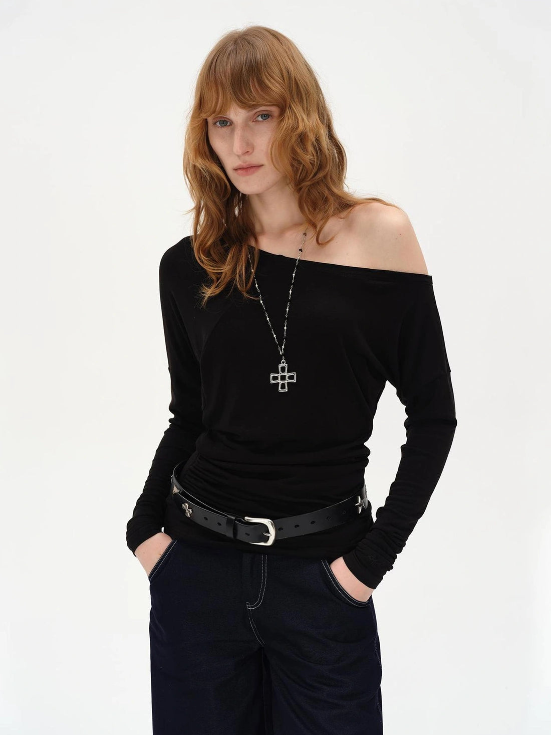 AFTADAWN Two Way Off Shoulder Merino Wool Top T-shirt