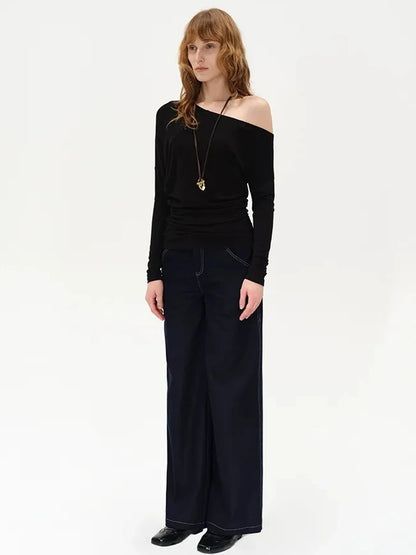 AFTADAWN Two Way Off Shoulder Merino Wool Top T-shirt