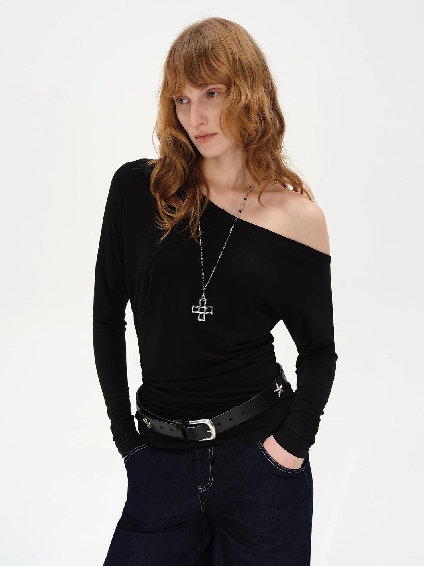 AFTADAWN Two Way Off Shoulder Merino Wool Top T-shirt